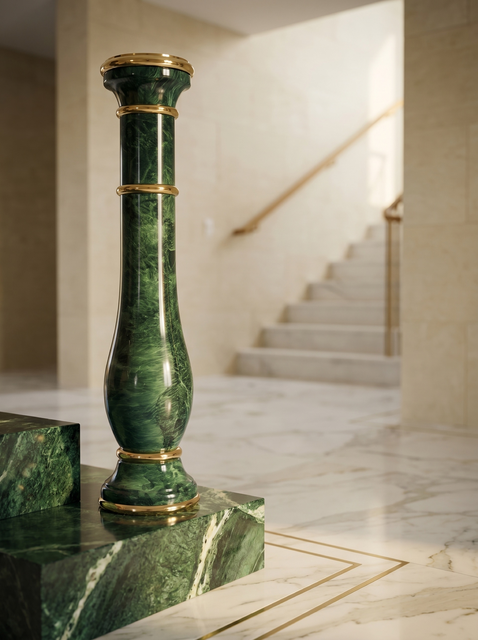 Grüner Marmor Pfosten mit Messing-Ringen in Luxus-Foyer